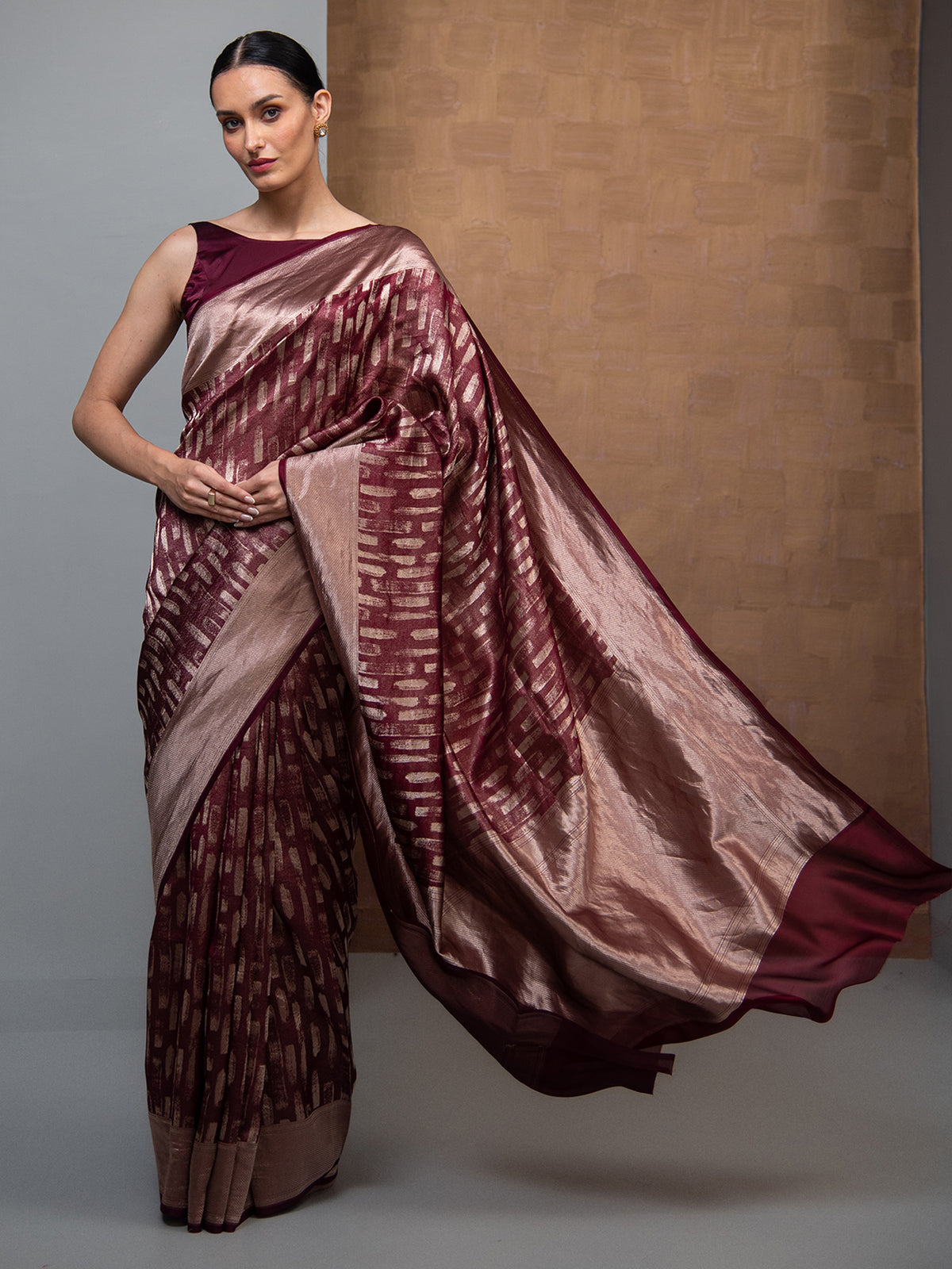 Wine Silk Brocade Handloom Banarasi Saree