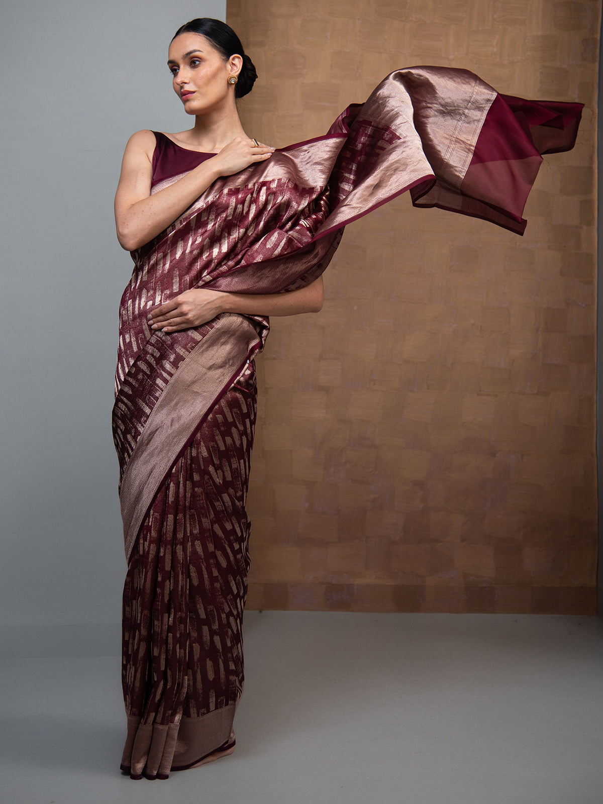Wine Silk Brocade Handloom Banarasi Saree