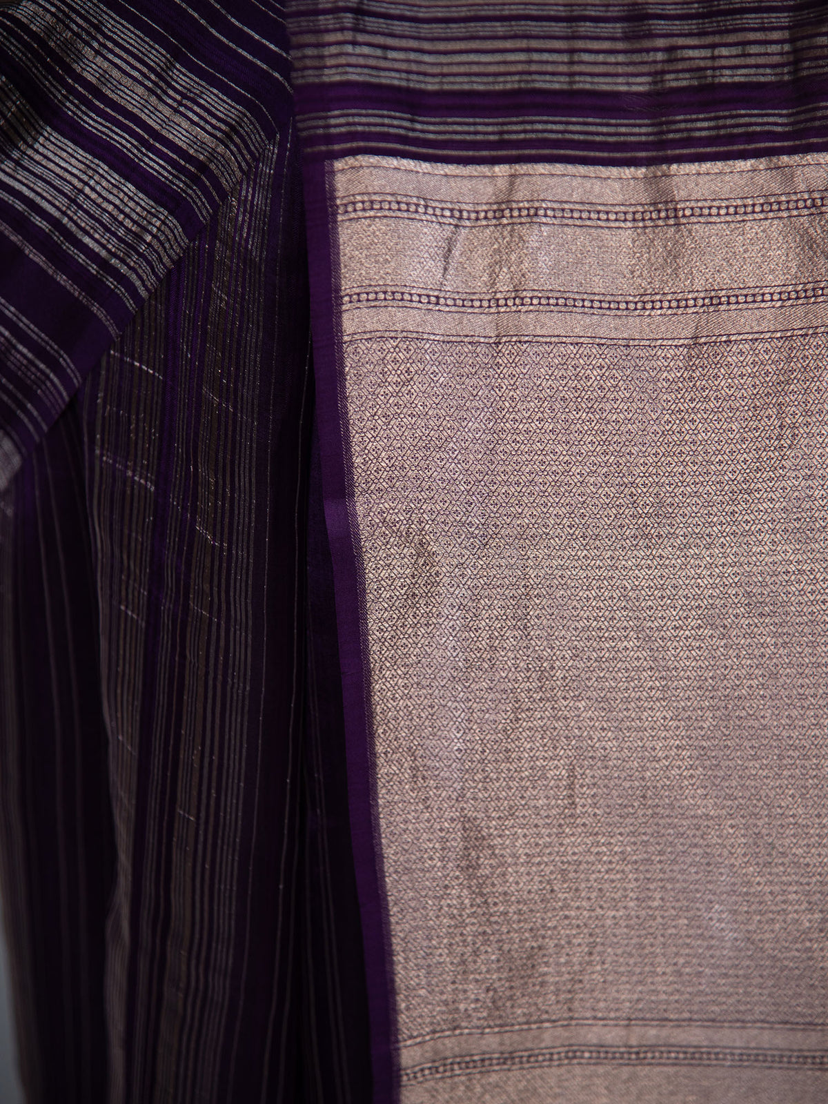 Purple Stripe Silk Handloom Banarasi Saree