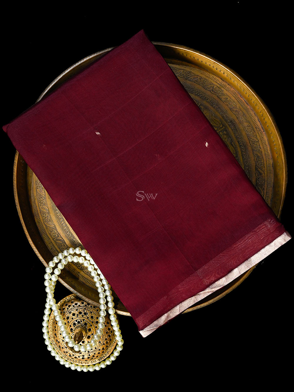 Dark Wine Booti Organza Handloom Banarasi Saree