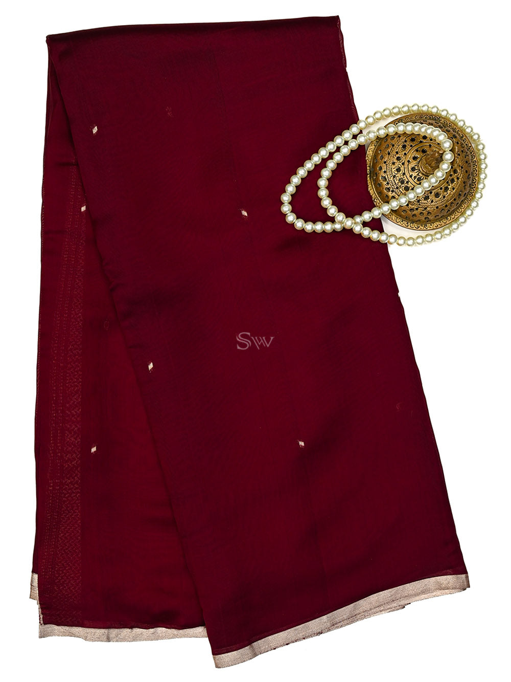 Dark Wine Booti Organza Handloom Banarasi Saree