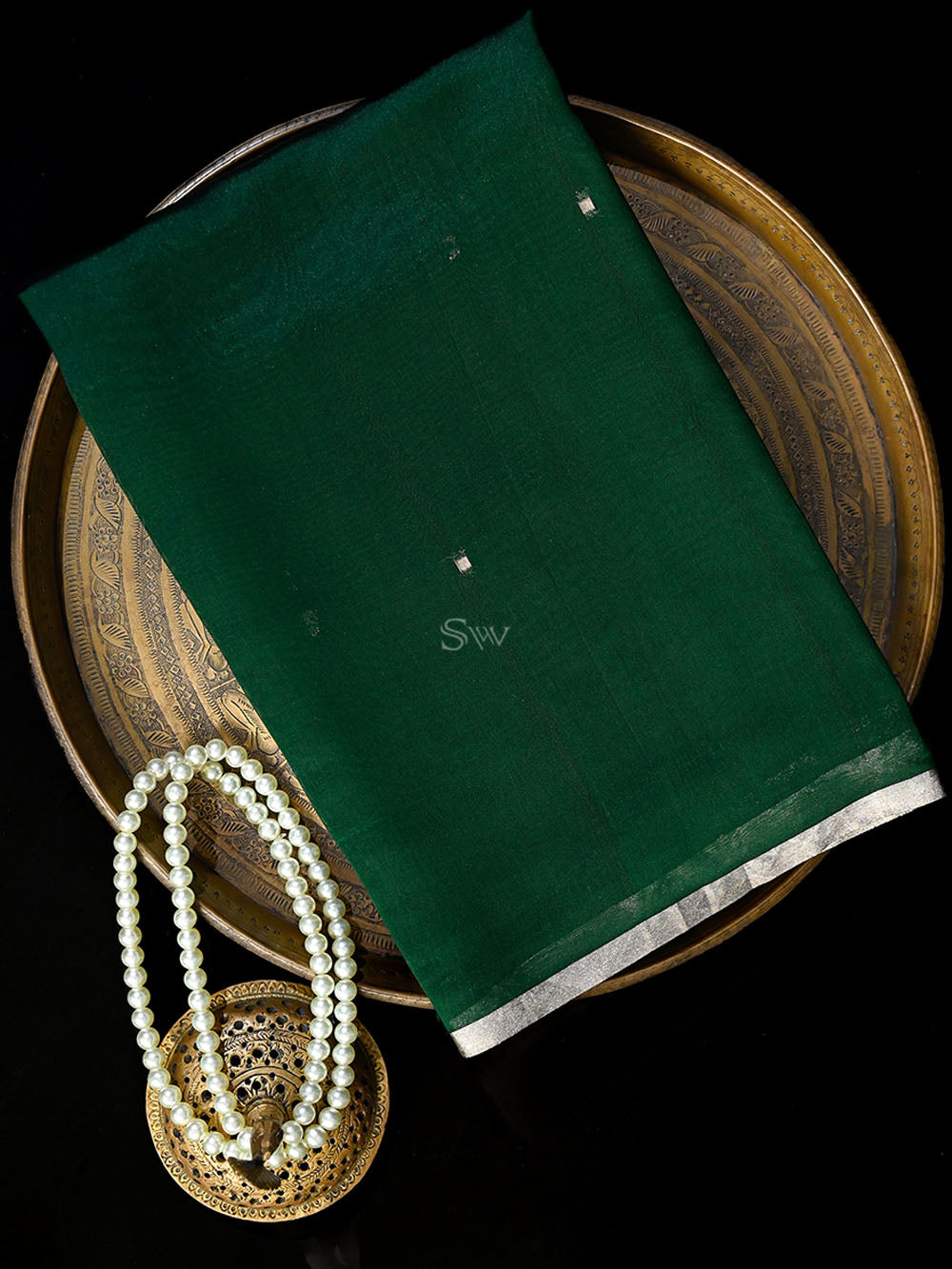 Bottle Green Booti Organza Handloom Banarasi Saree