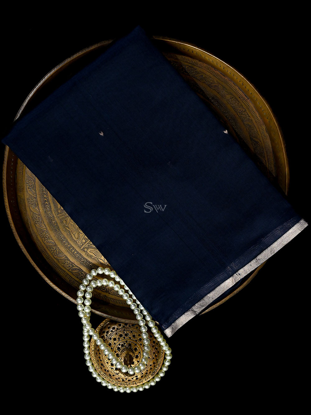 Midnight Blue Booti Organza Handloom Banarasi Saree