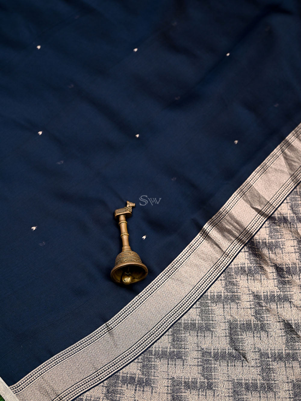Midnight Blue Booti Organza Handloom Banarasi Saree