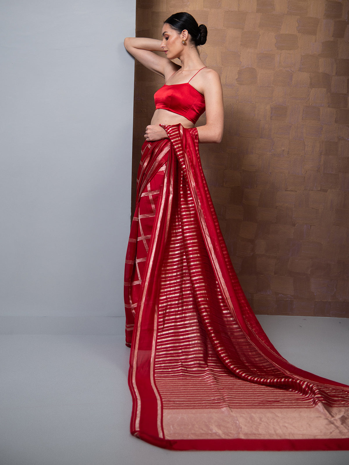 Red Stripe Silk Handloom Banarasi Saree