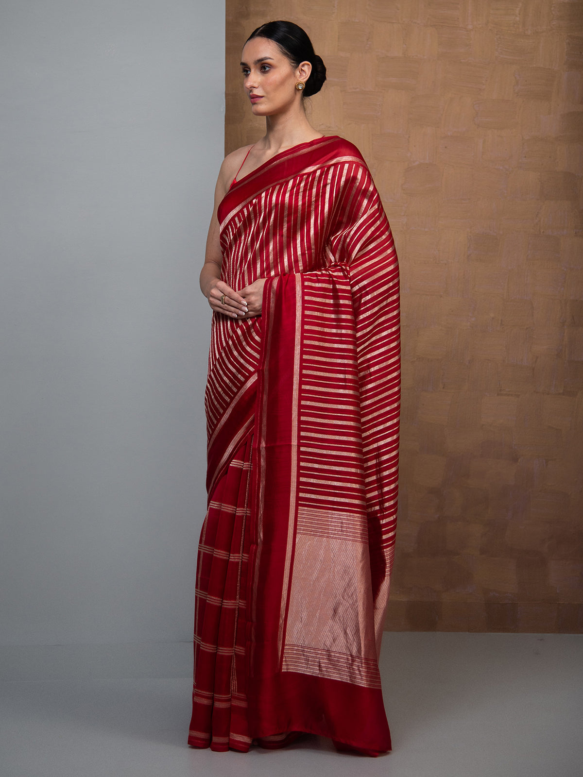 Red Stripe Silk Handloom Banarasi Saree