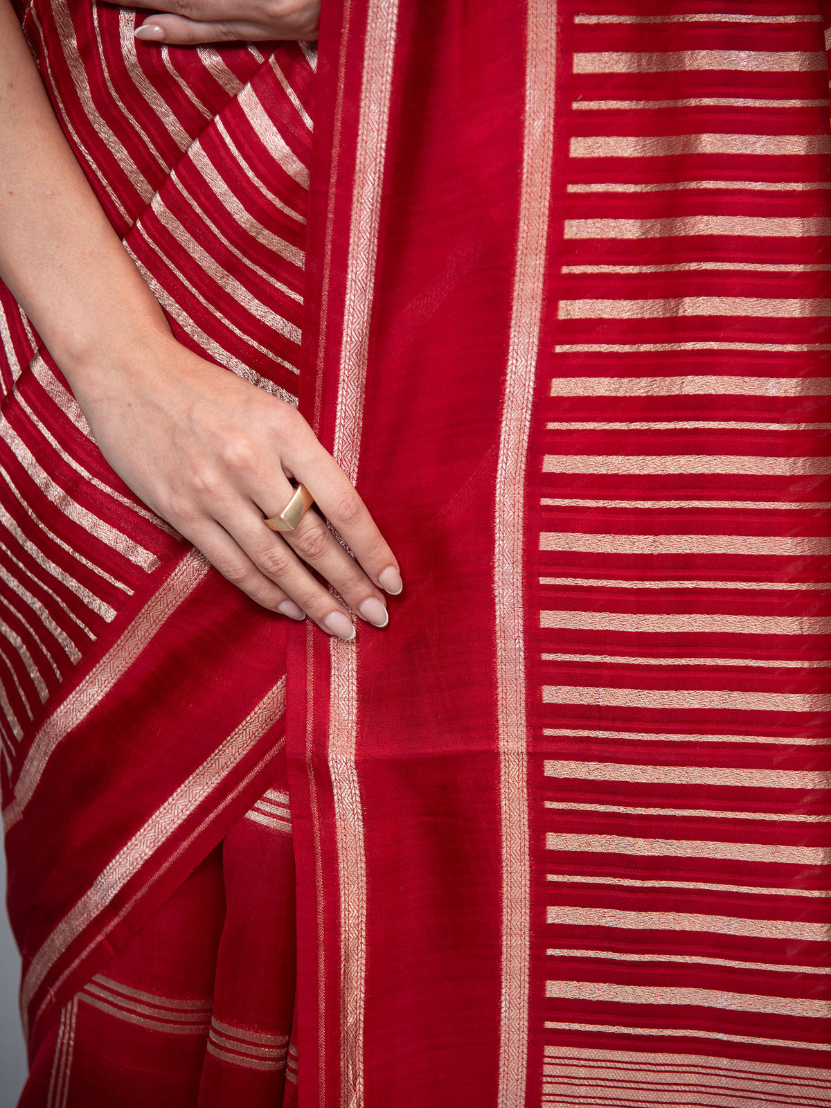 Red Stripe Silk Handloom Banarasi Saree