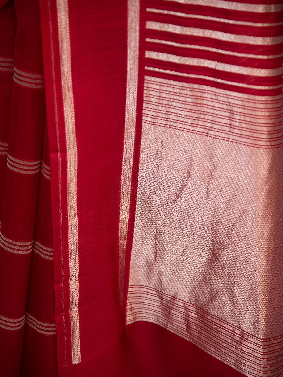 Red Stripe Silk Handloom Banarasi Saree