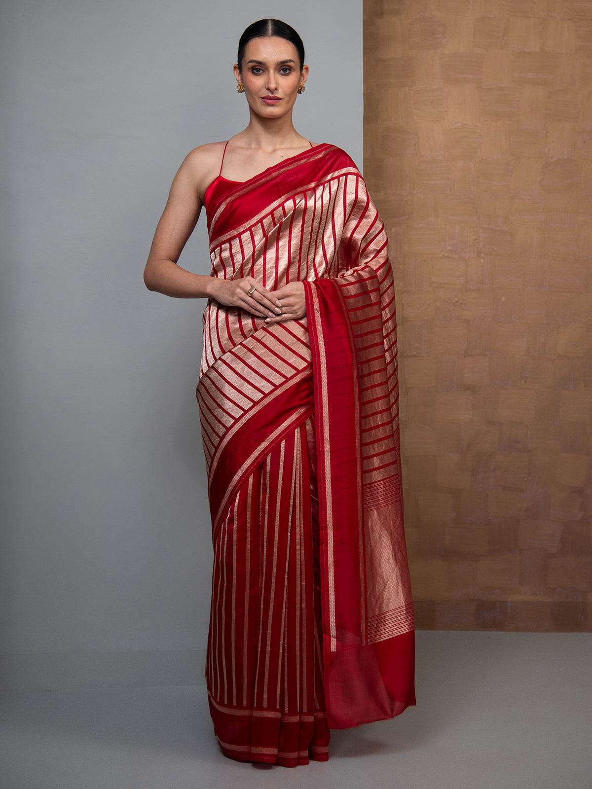 Red Stripe Silk Handloom Banarasi Saree
