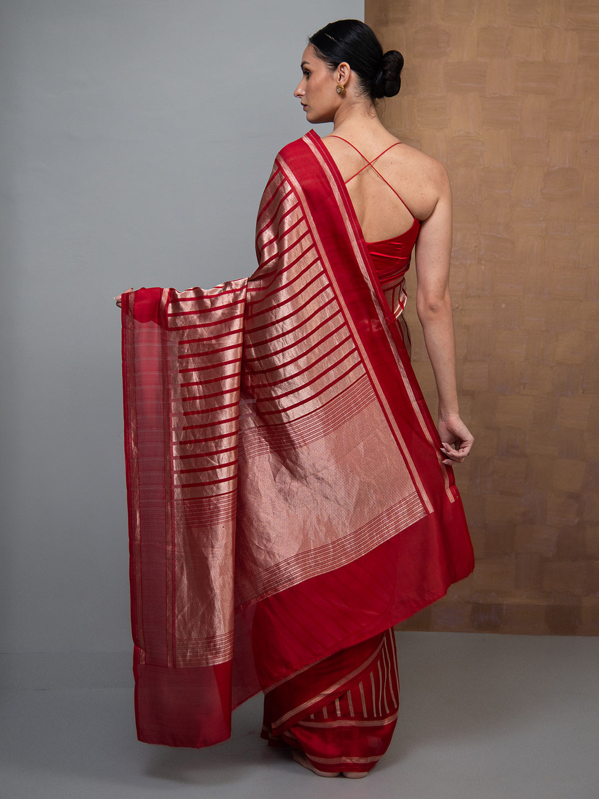 Red Stripe Silk Handloom Banarasi Saree
