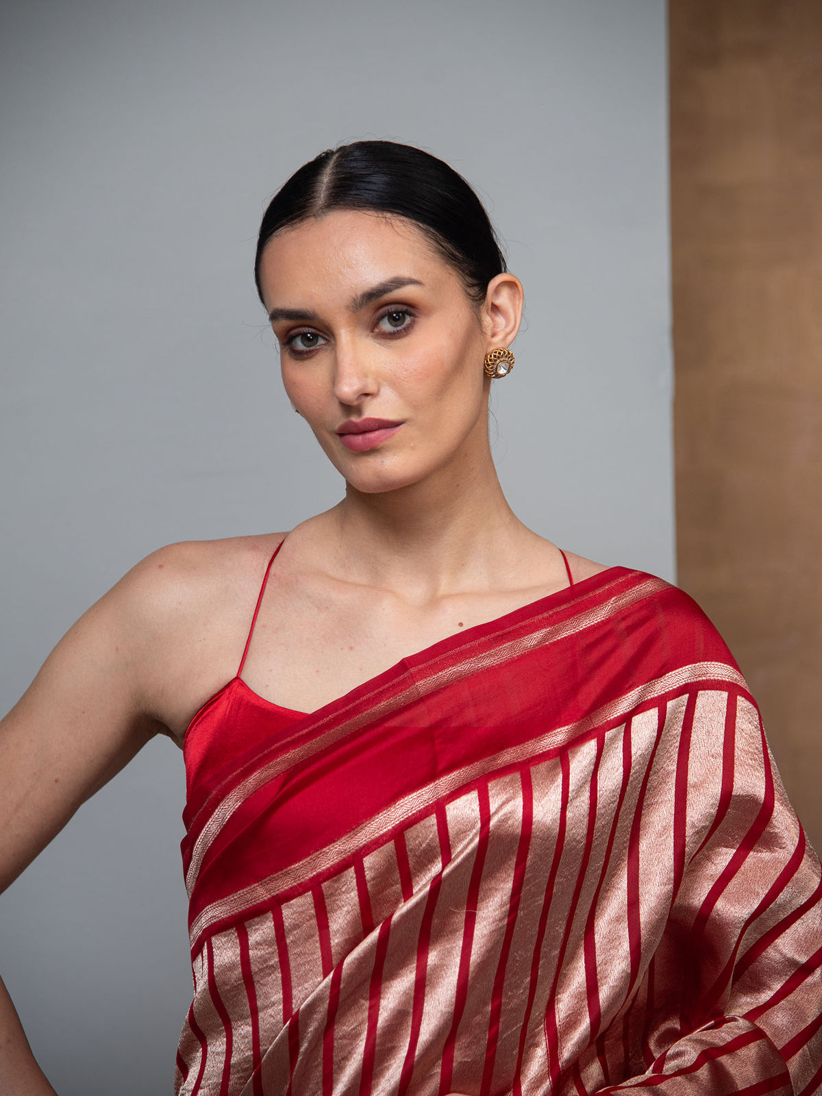 Red Stripe Silk Handloom Banarasi Saree
