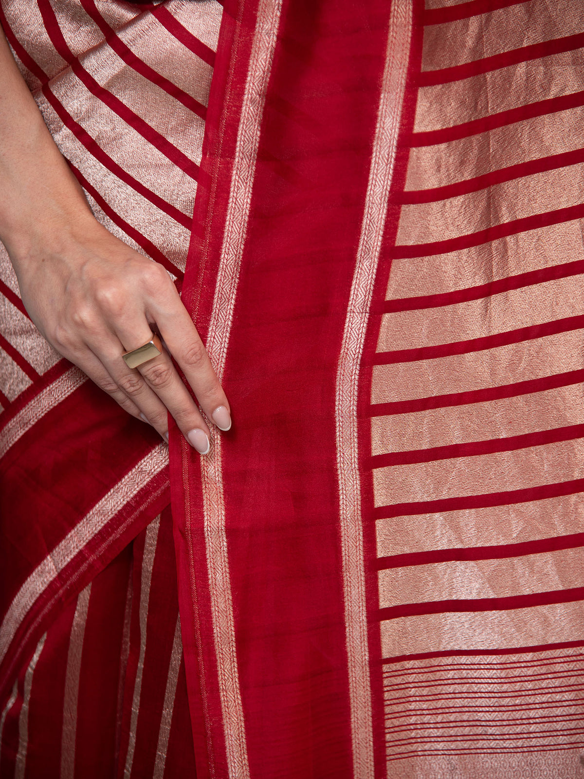 Red Stripe Silk Handloom Banarasi Saree