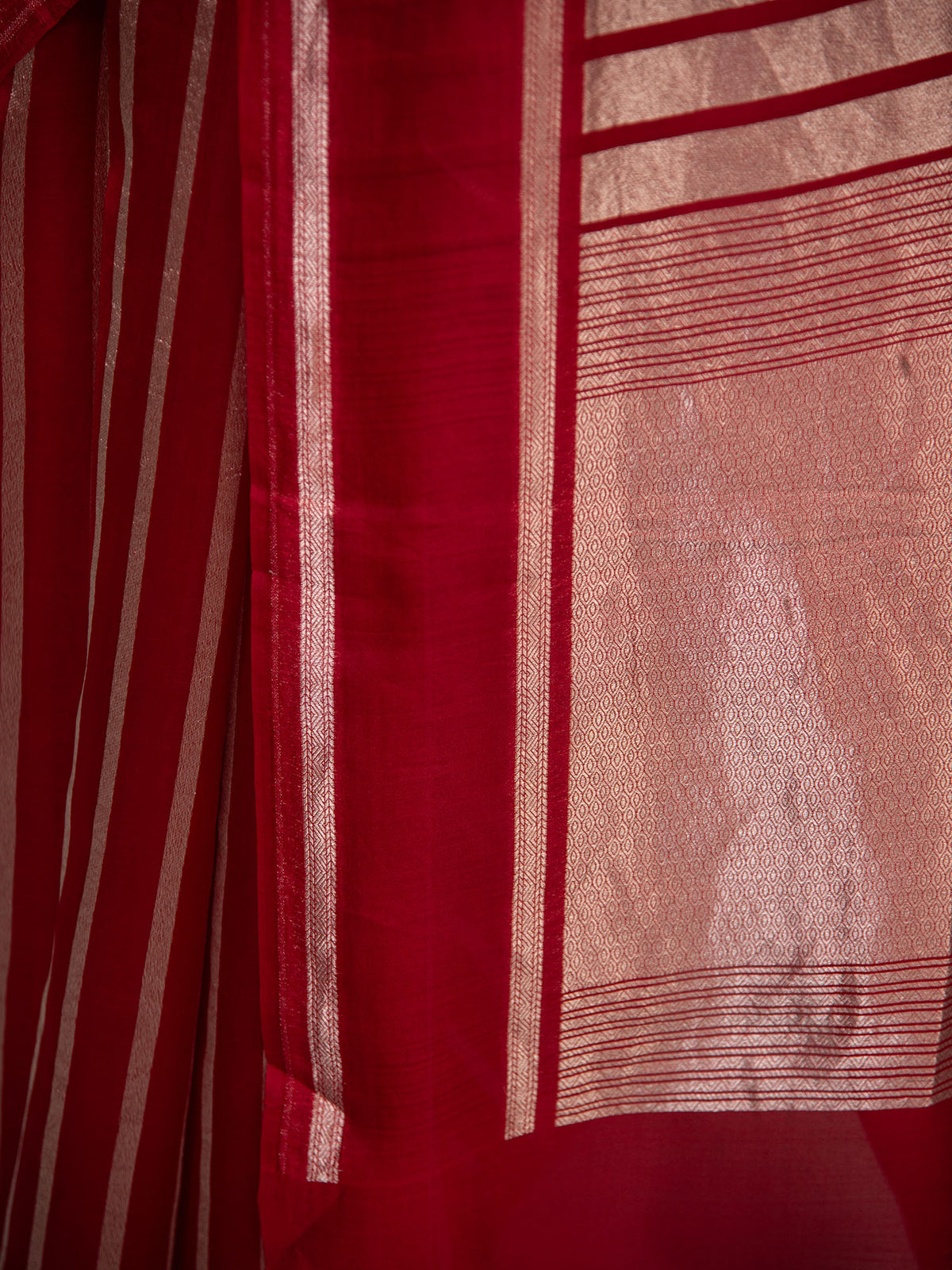 Red Stripe Silk Handloom Banarasi Saree