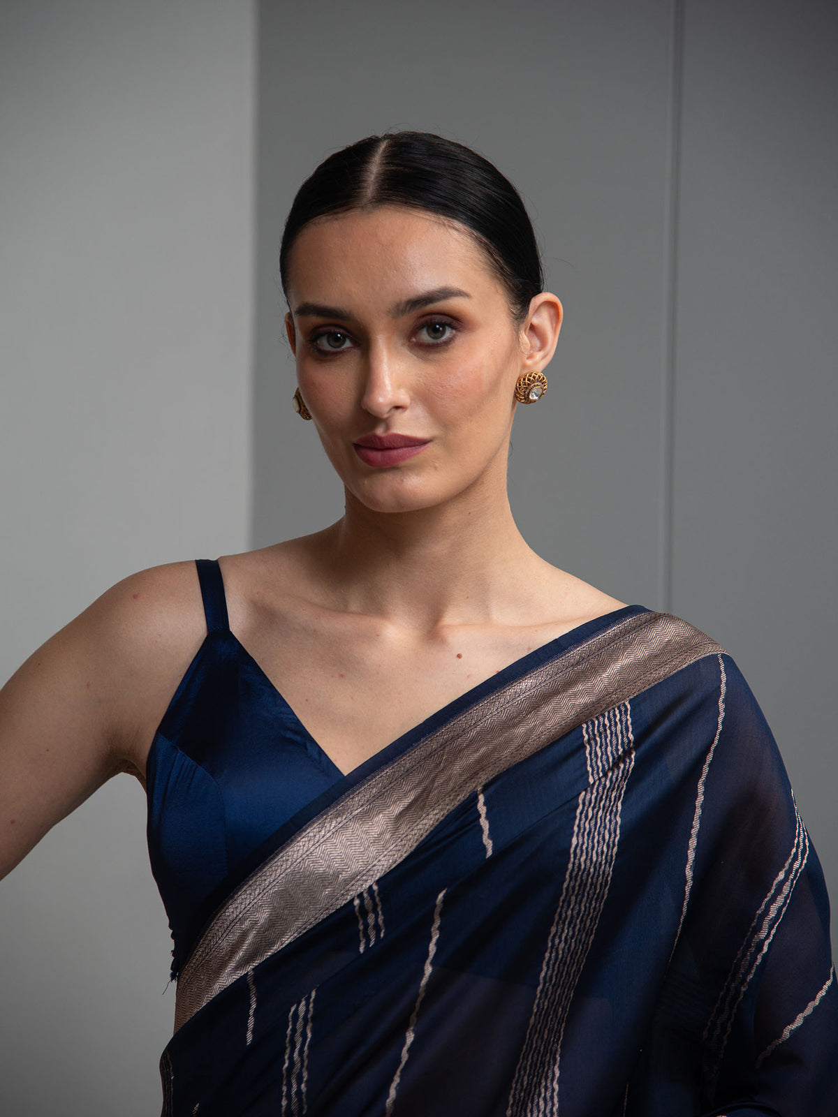 Blue Stripe Silk Handloom Banarasi Saree