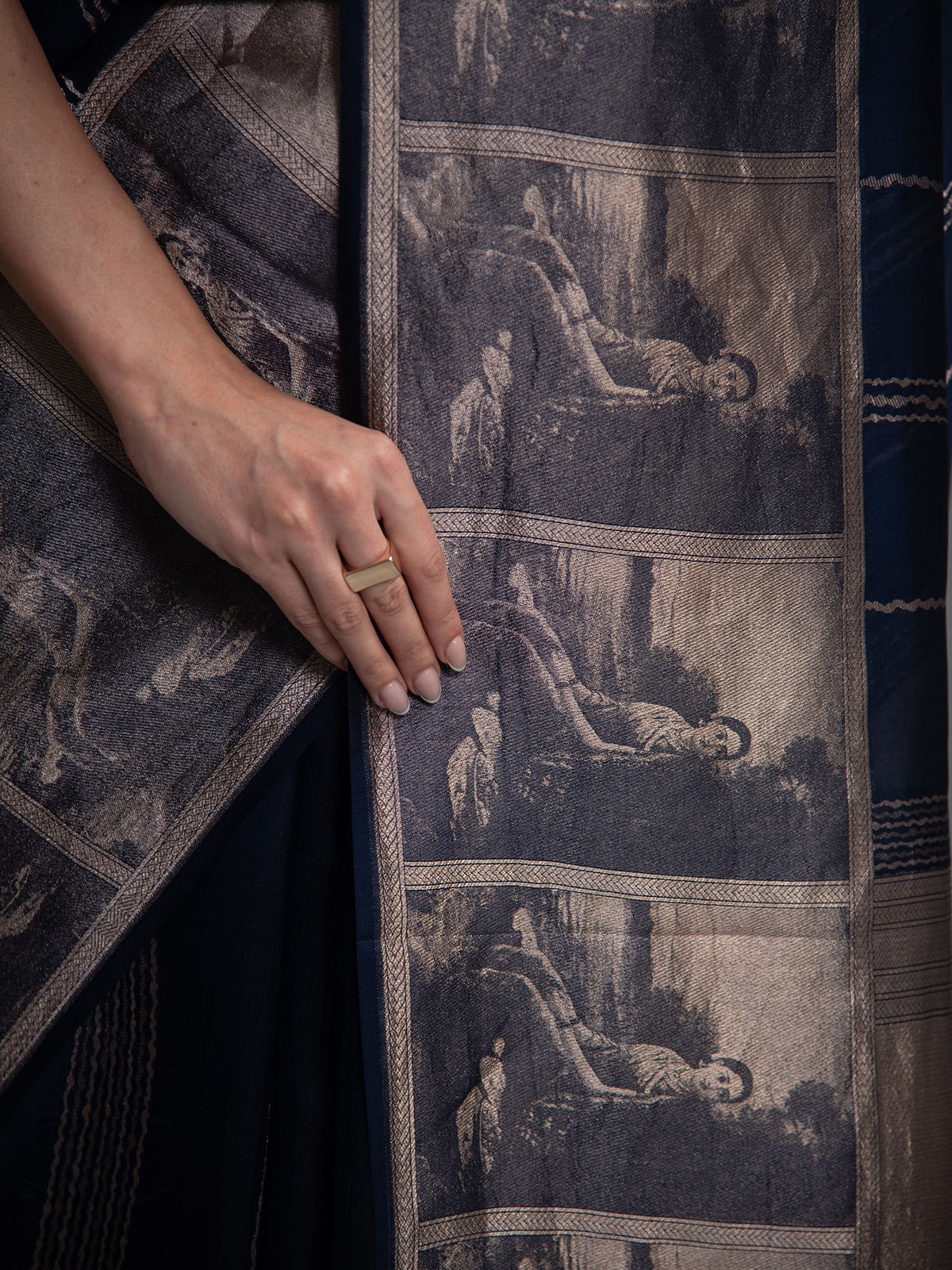 Blue Stripe Silk Handloom Banarasi Saree
