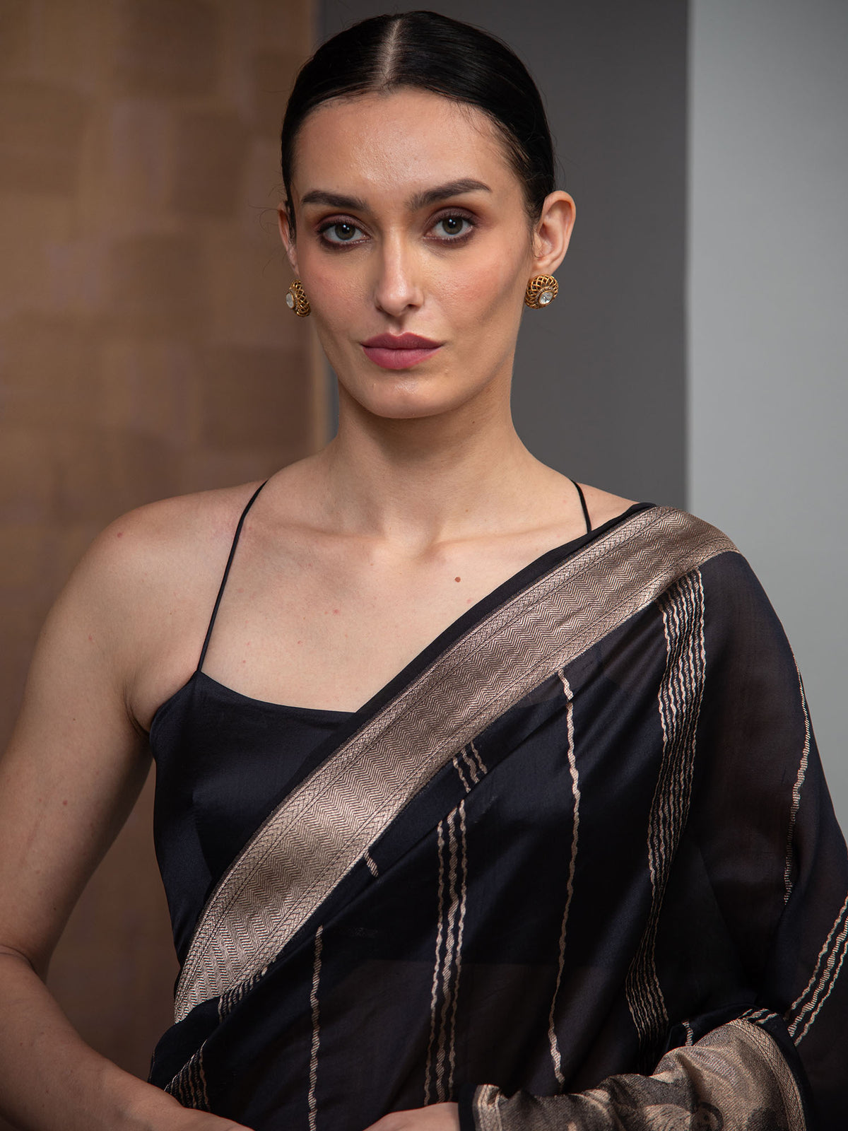 Black Stripe Silk Handloom Banarasi Saree