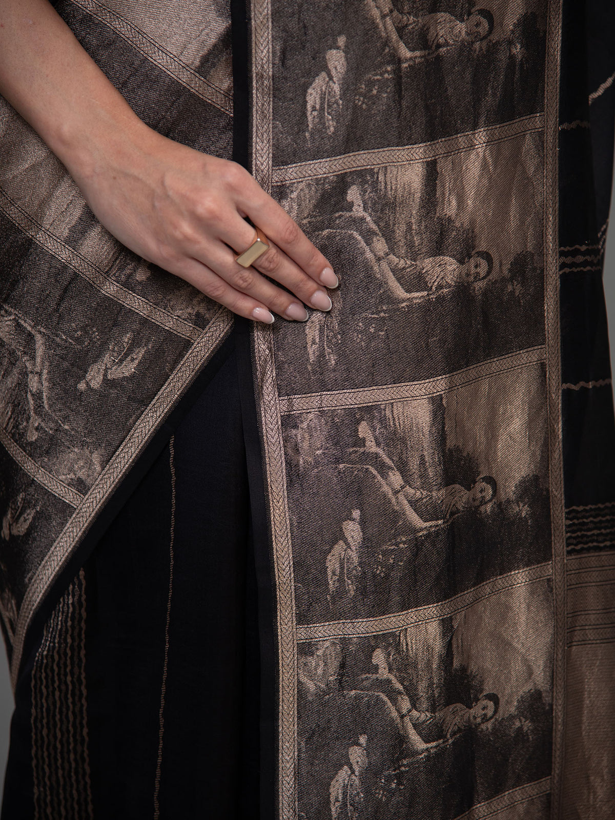 Black Stripe Silk Handloom Banarasi Saree