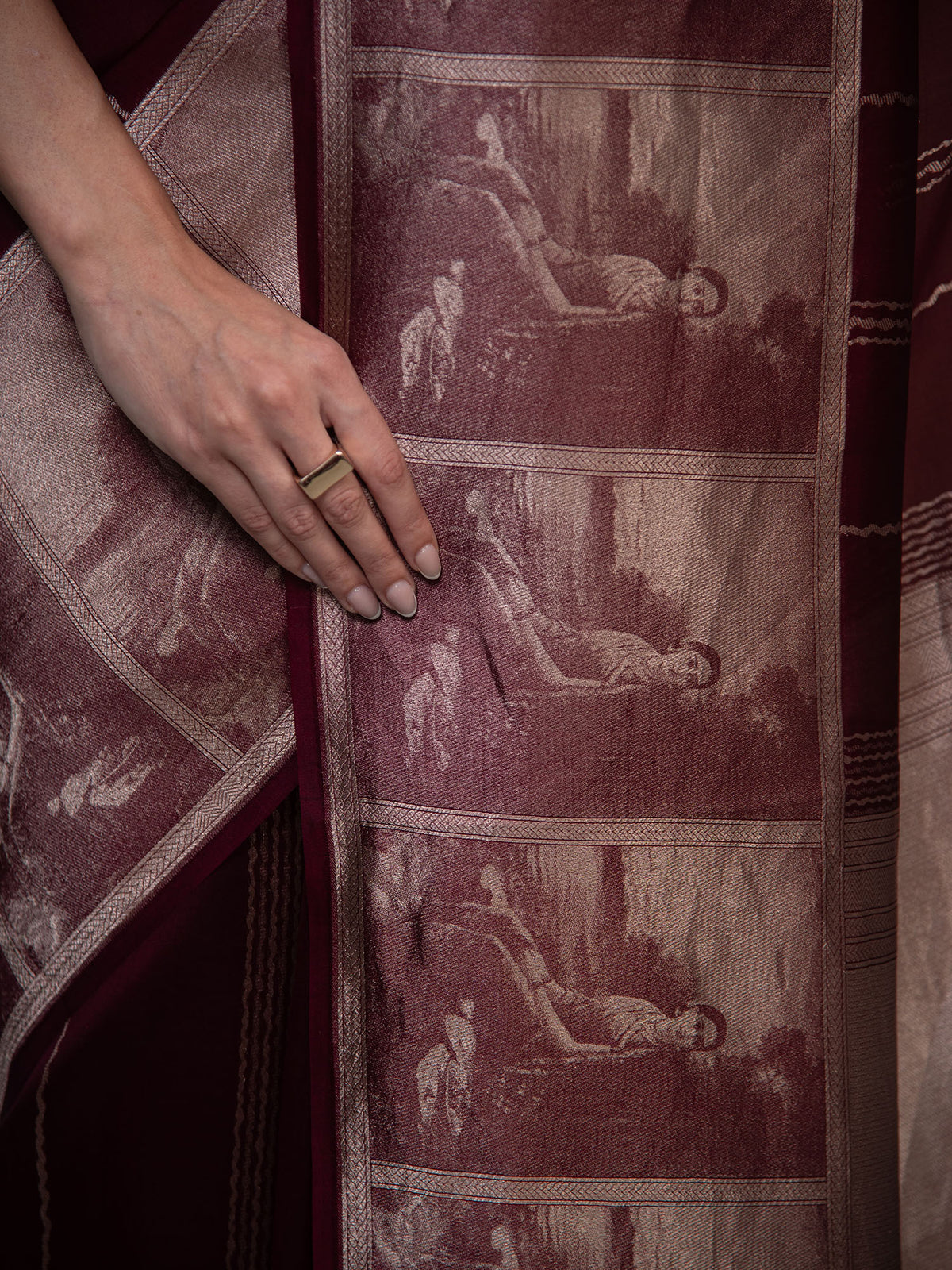 Wine Stripe Silk Handloom Banarasi Saree