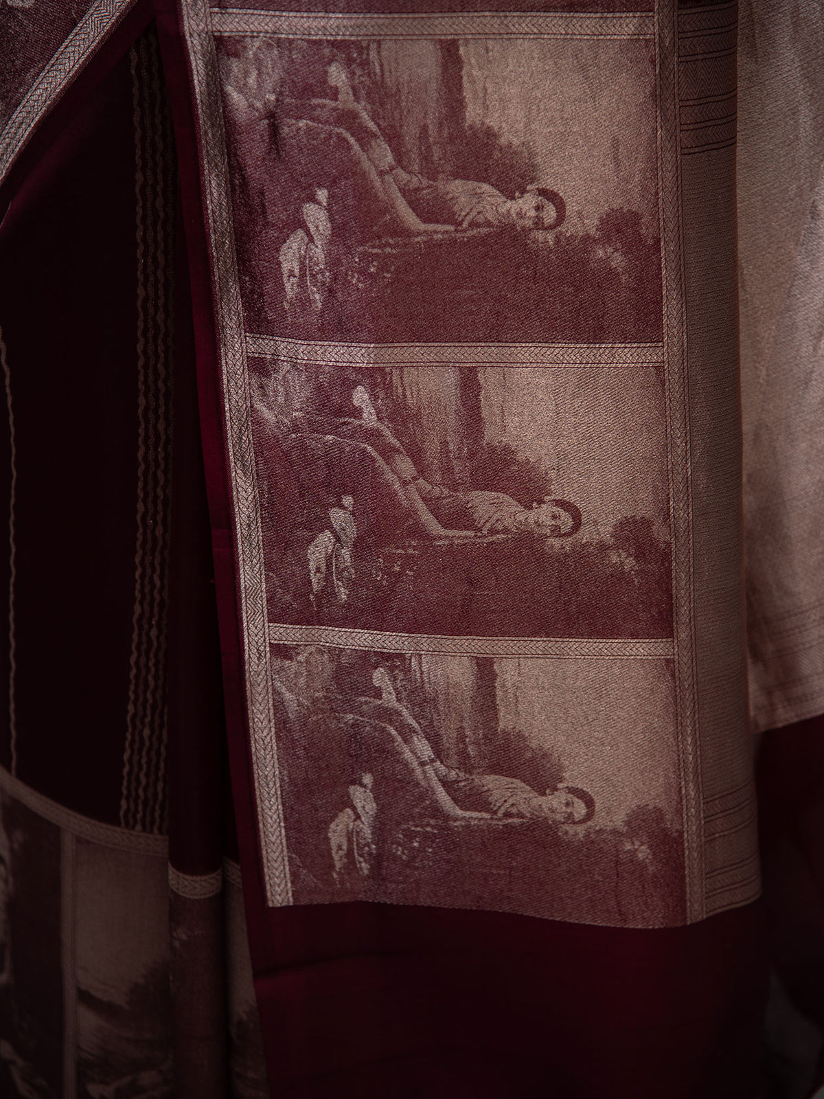 Wine Stripe Silk Handloom Banarasi Saree