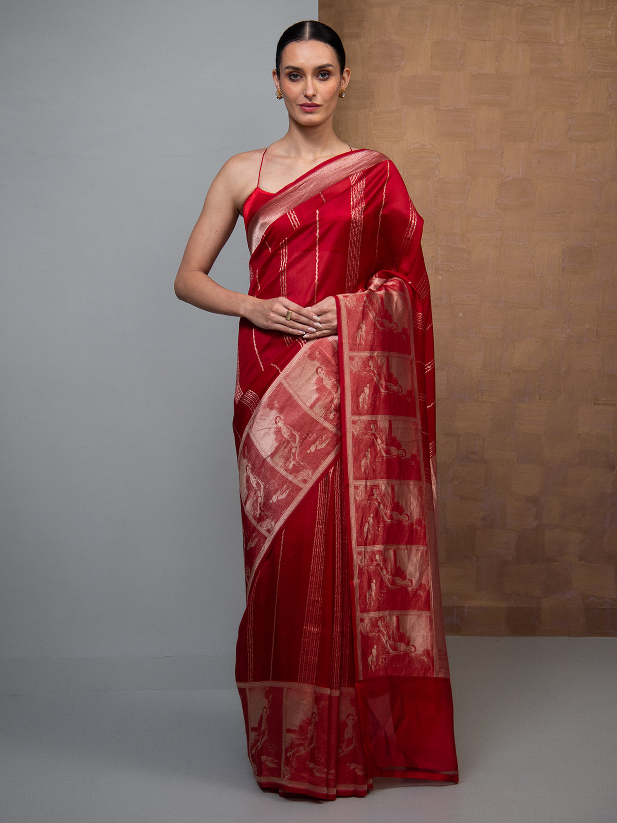 Red Stripe Silk Handloom Banarasi Saree