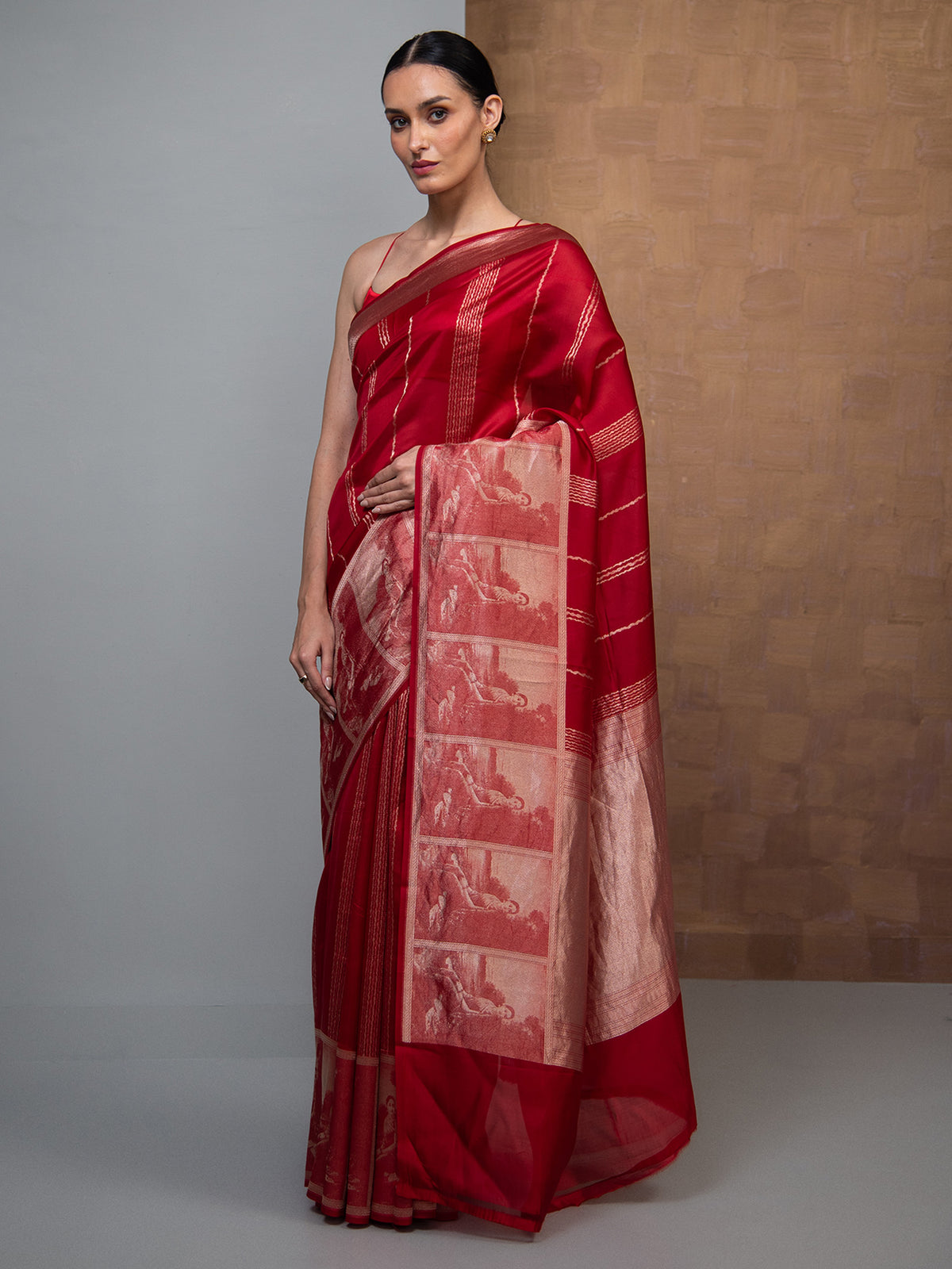 Red Stripe Silk Handloom Banarasi Saree