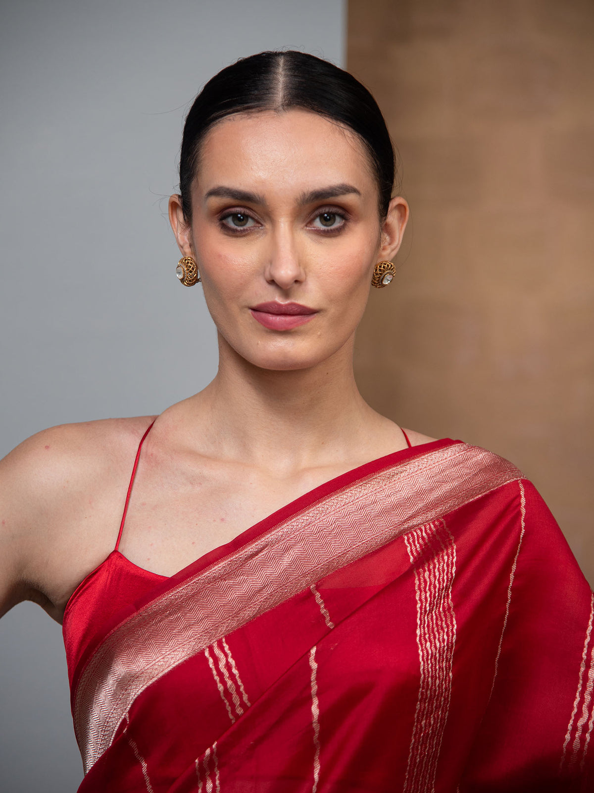 Red Stripe Silk Handloom Banarasi Saree