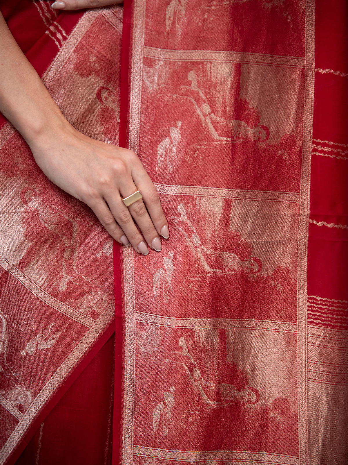 Red Stripe Silk Handloom Banarasi Saree