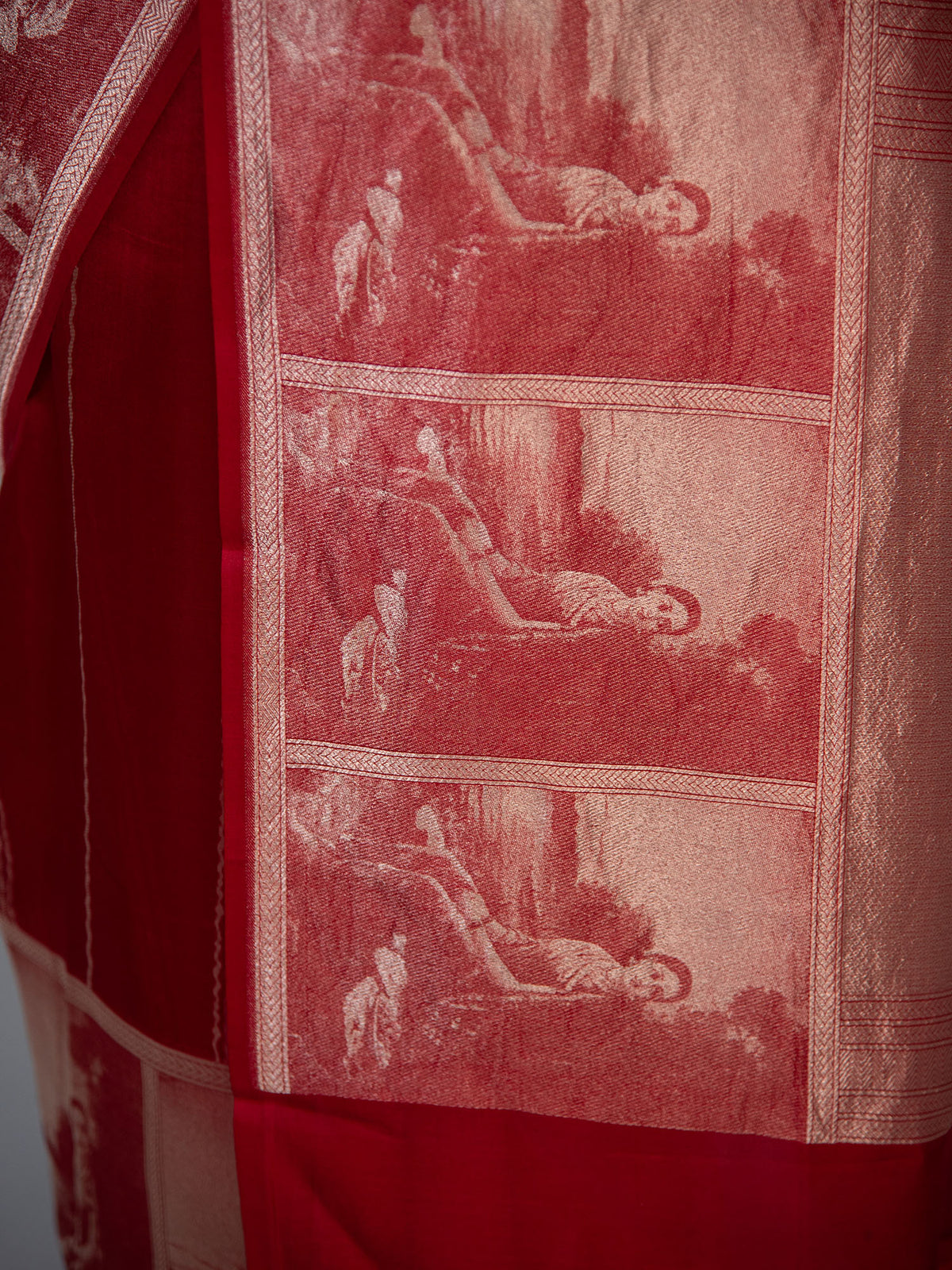 Red Stripe Silk Handloom Banarasi Saree