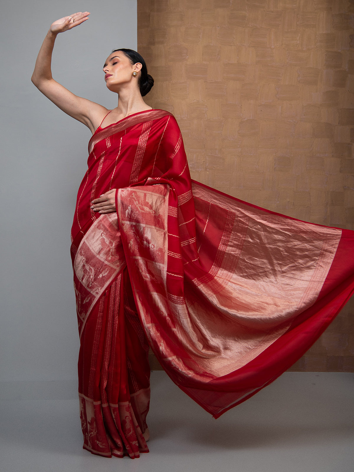 Red Stripe Silk Handloom Banarasi Saree