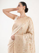 Cream Meenakari Jaal Uppada Katan Silk Handloom Banarasi Saree - Sacred Weaves