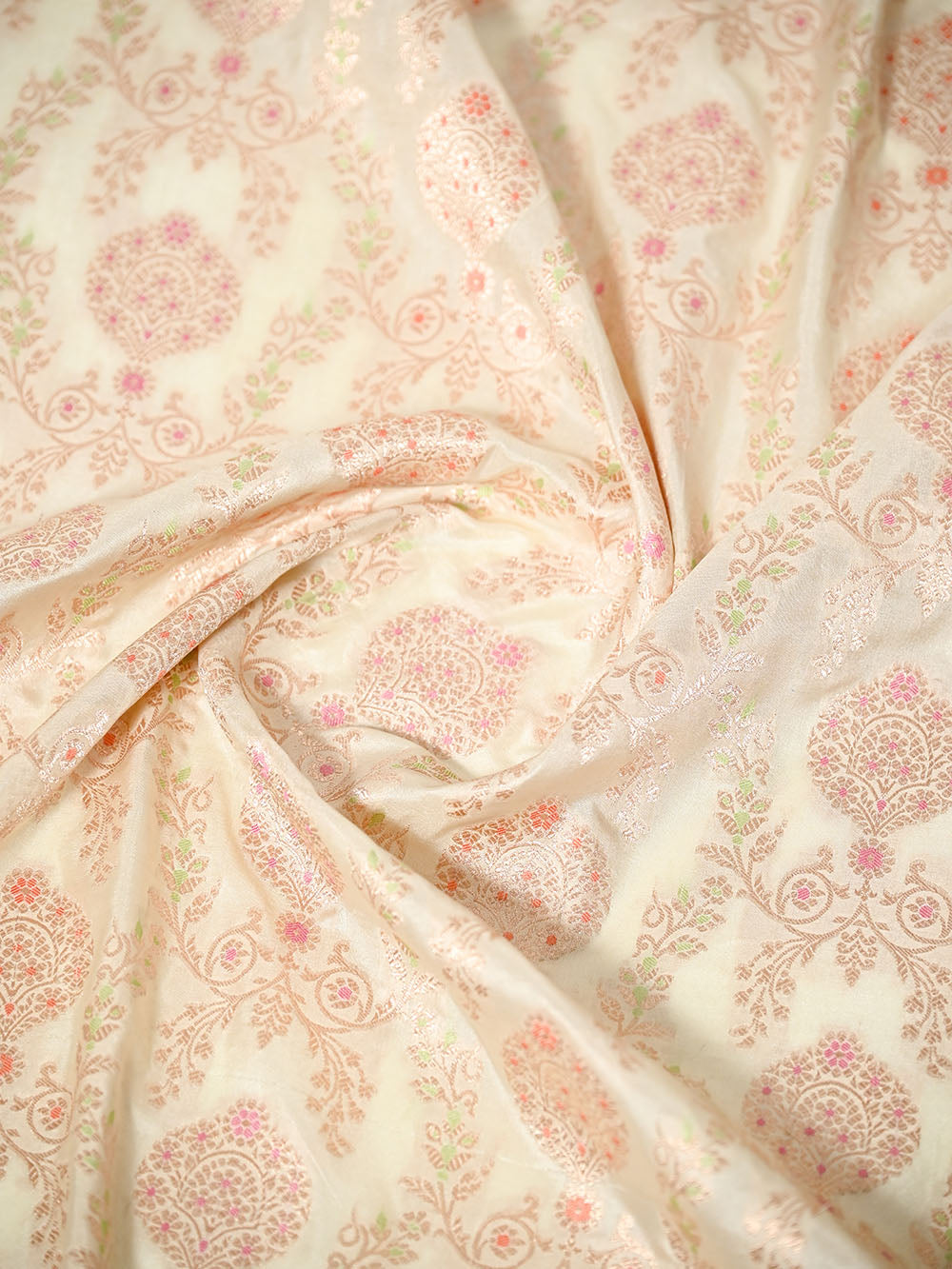 Cream Meenakari Jaal Uppada Katan Silk Handloom Banarasi Saree - Sacred Weaves