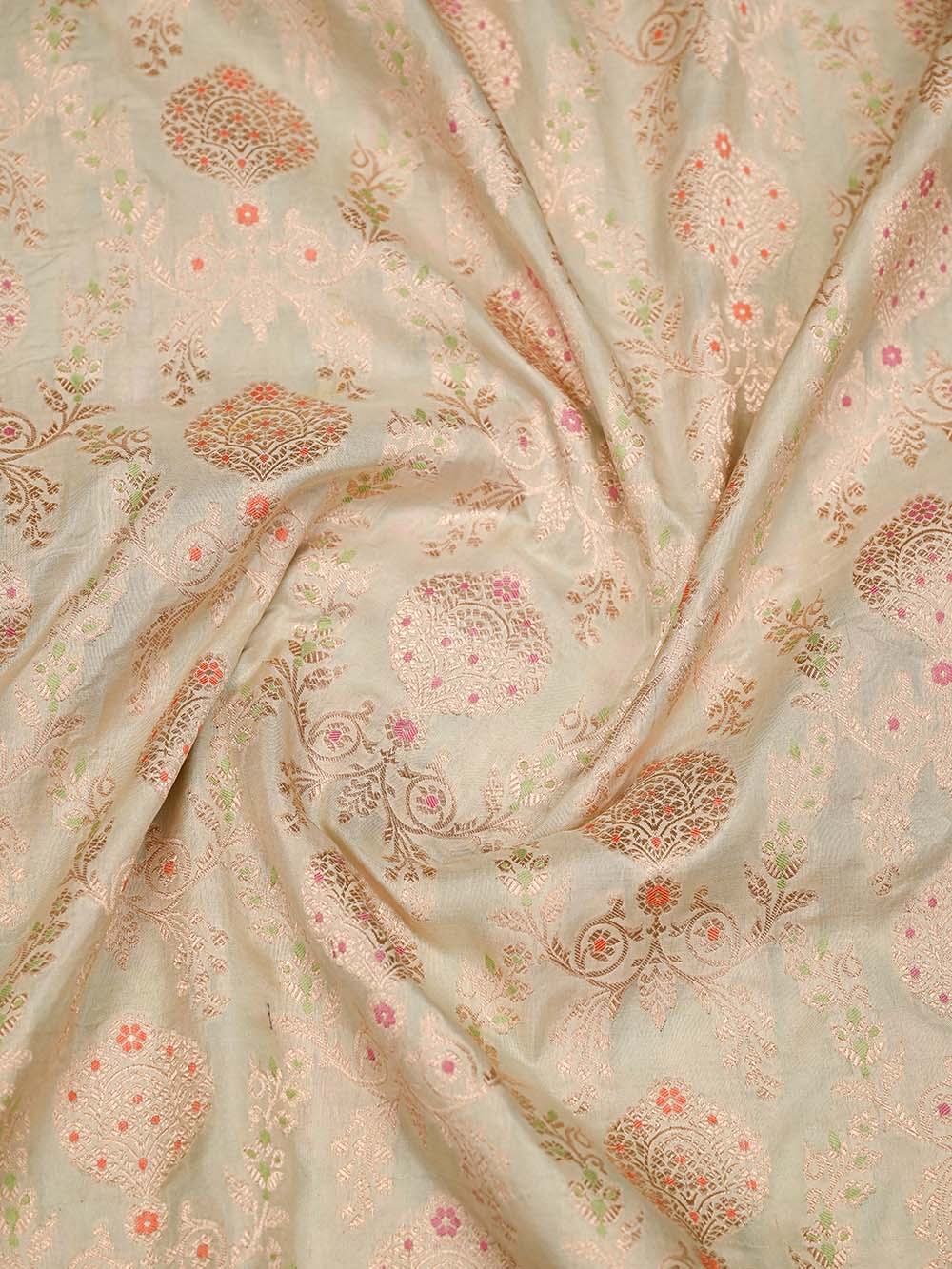 Cream Meenakari Jaal Uppada Katan Silk Handloom Banarasi Saree