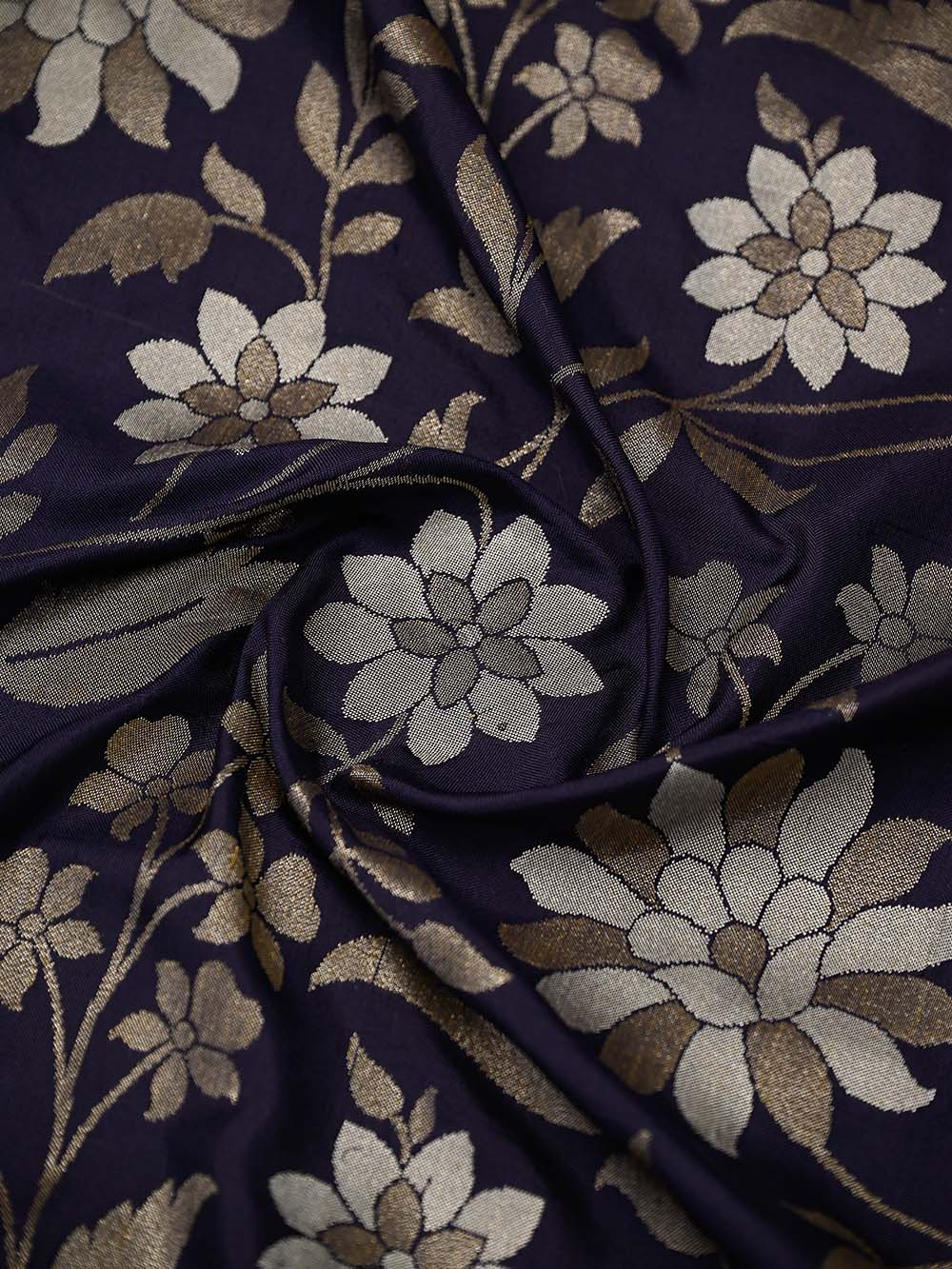 Navy Blue Sona Roopa Konia Jaal Katan Silk Handloom Banarasi Saree - Sacred Weaves