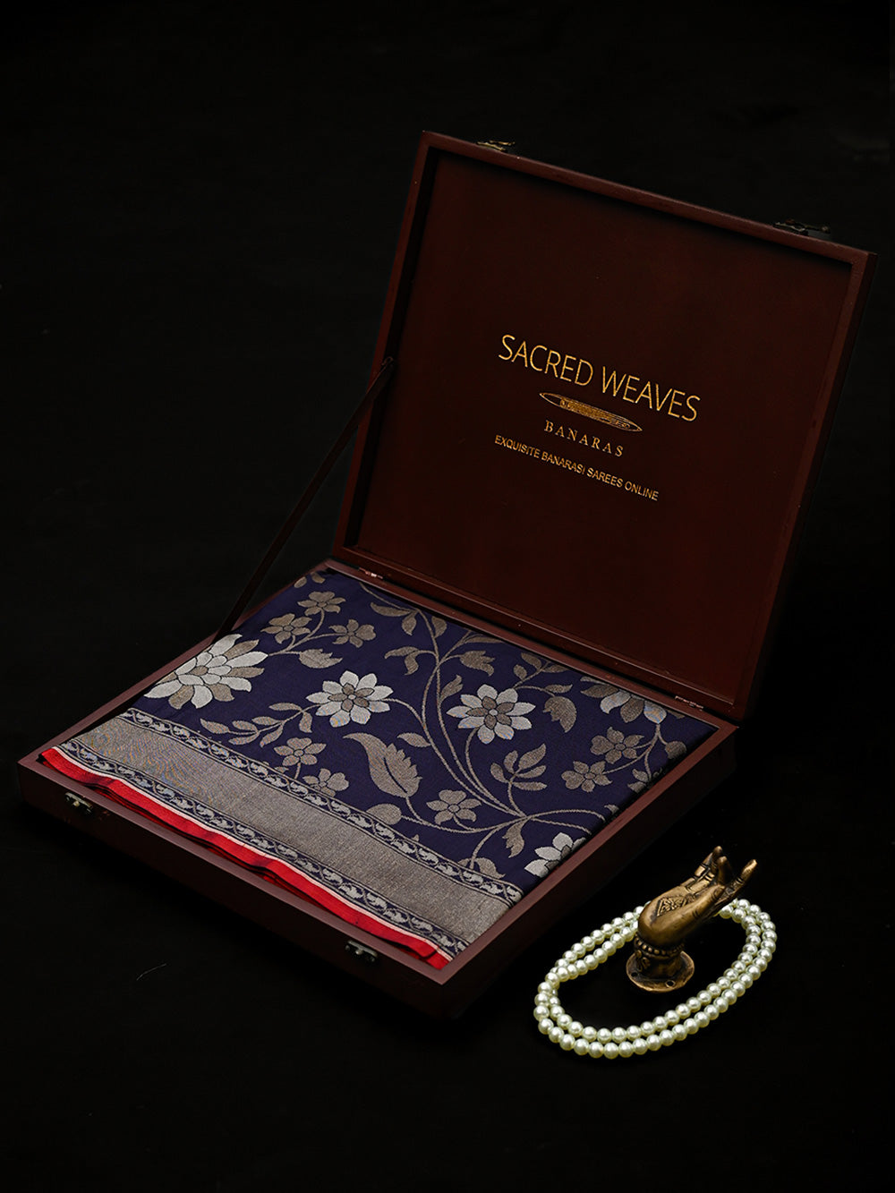 Navy Blue Sona Roopa Konia Jaal Katan Silk Handloom Banarasi Saree