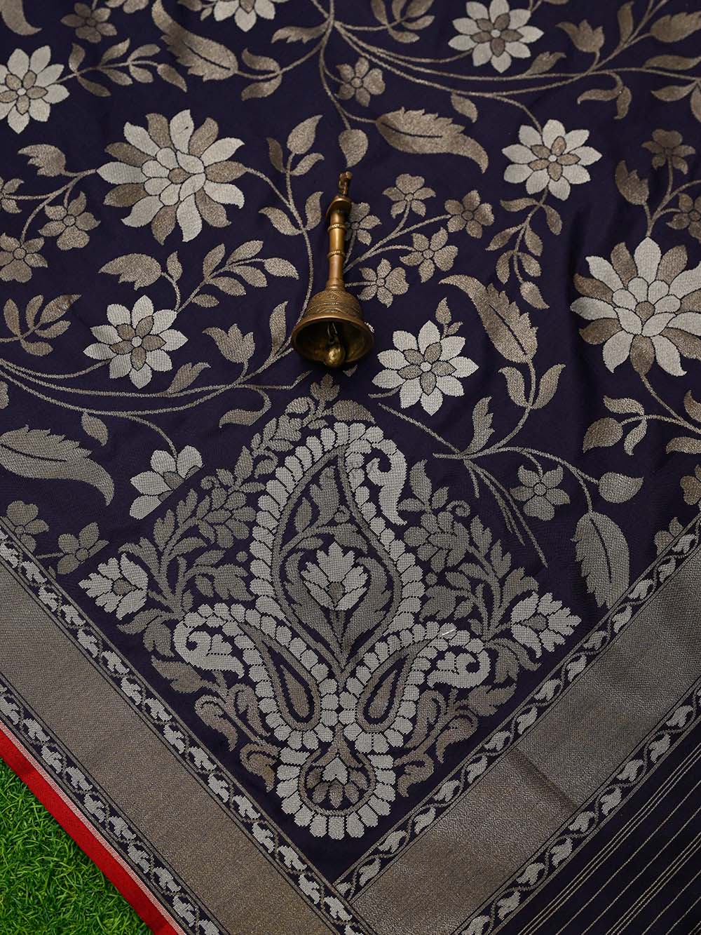 Navy Blue Sona Roopa Konia Jaal Katan Silk Handloom Banarasi Saree