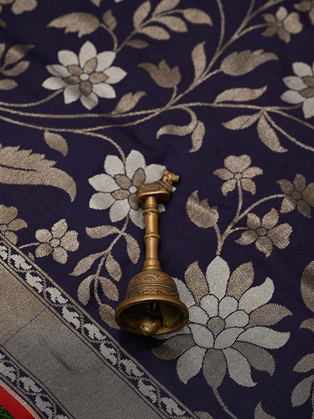 Navy Blue Sona Roopa Konia Jaal Katan Silk Handloom Banarasi Saree