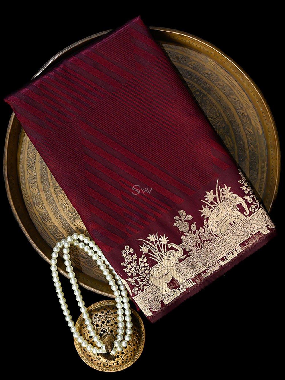 Dark Brown Satin Tanchoi Handloom Banarasi Saree