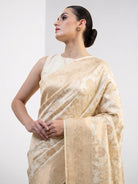 Cream Meenakari Jaal Uppada Katan Silk Handloom Banarasi Saree - Sacred Weaves