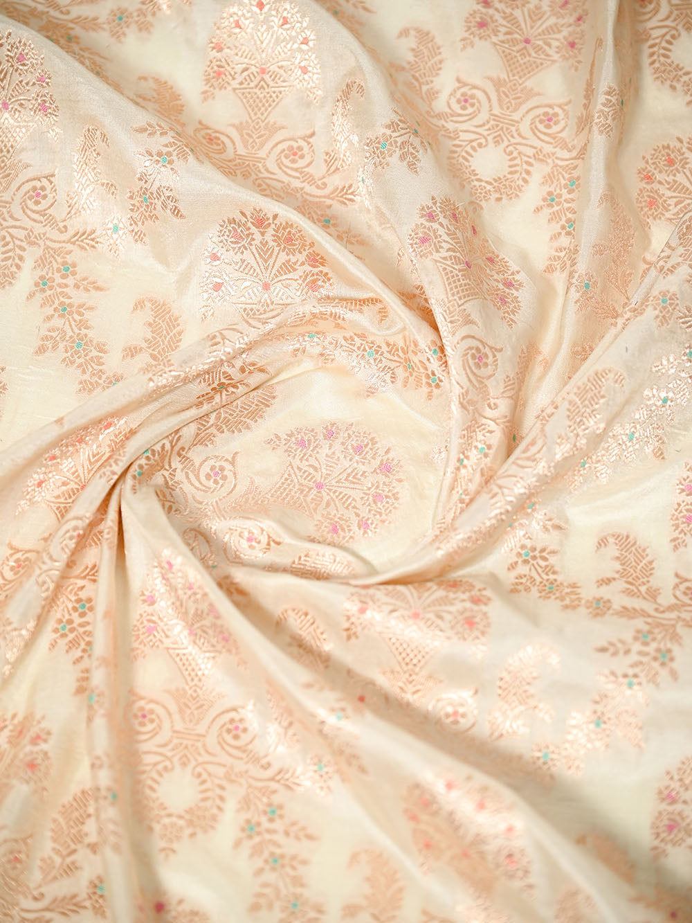 Cream Meenakari Jaal Uppada Katan Silk Handloom Banarasi Saree - Sacred Weaves