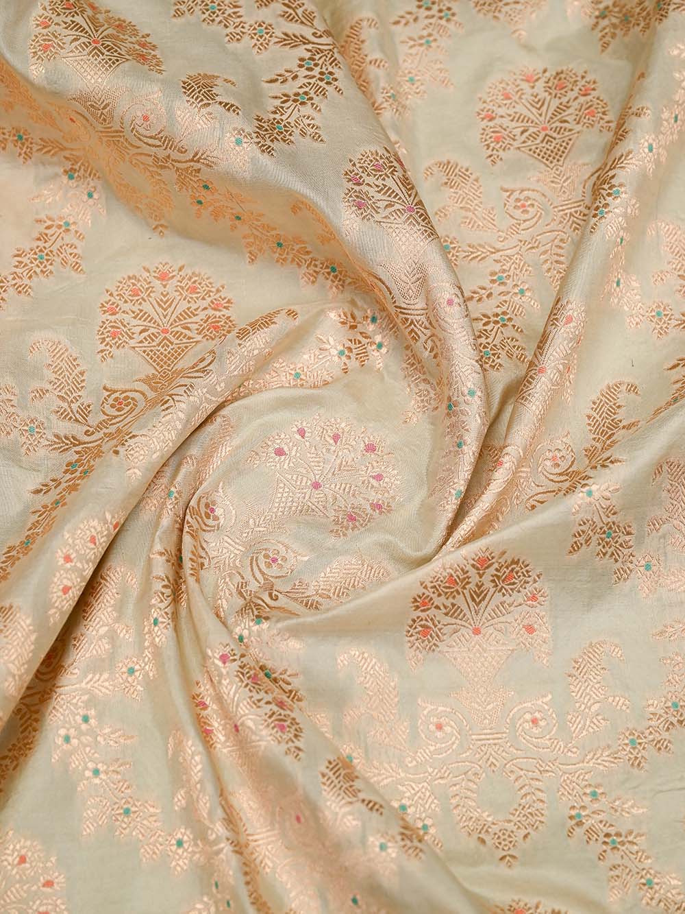 Cream Meenakari Jaal Uppada Katan Silk Handloom Banarasi Saree