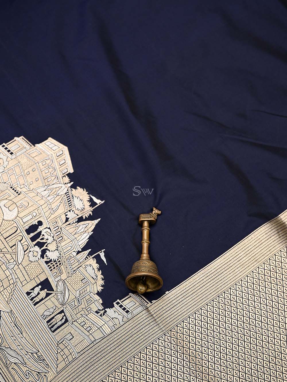 Navy Blue Katan Silk Handloom Banarasi Saree