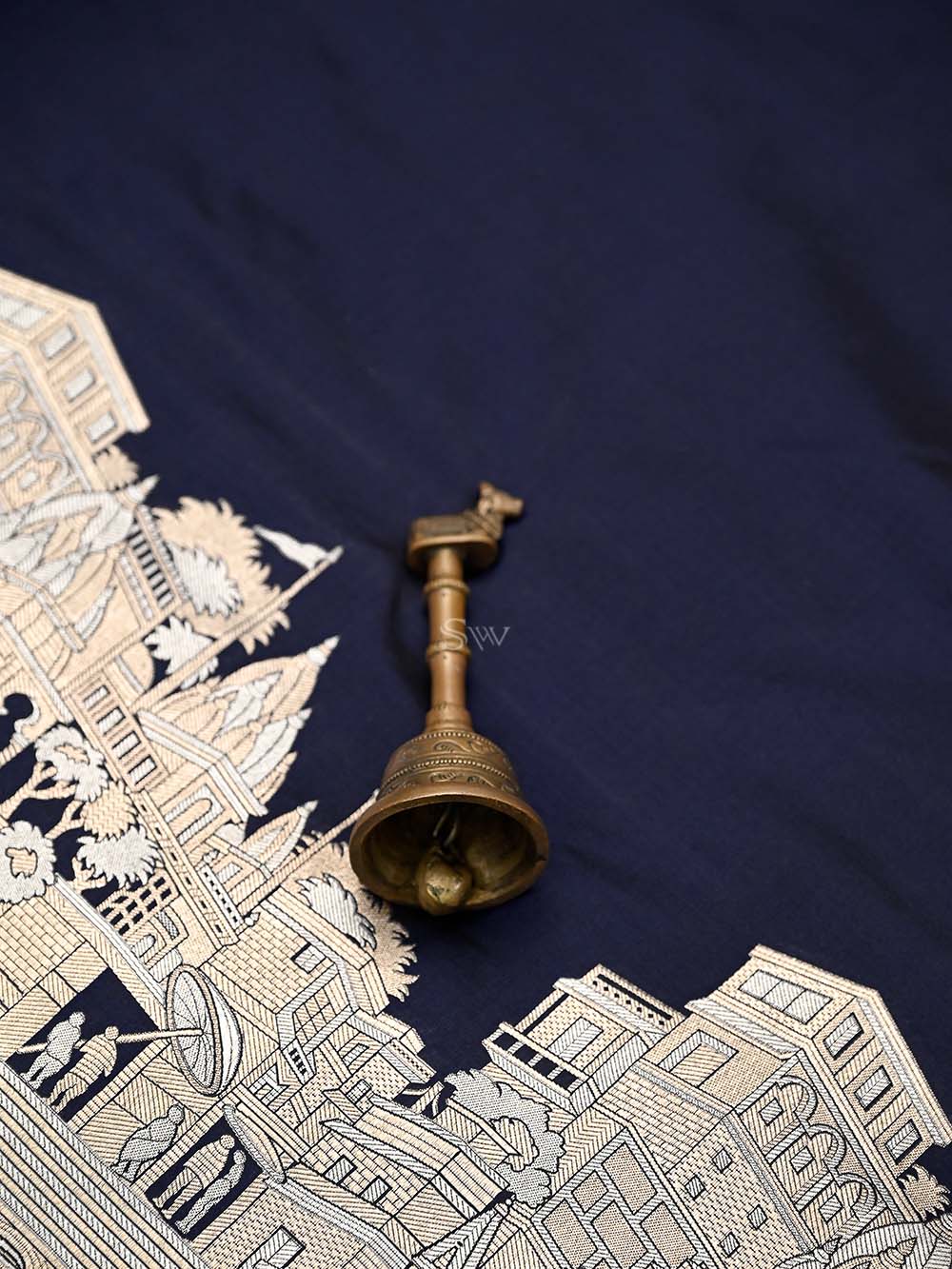 Navy Blue Katan Silk Handloom Banarasi Saree