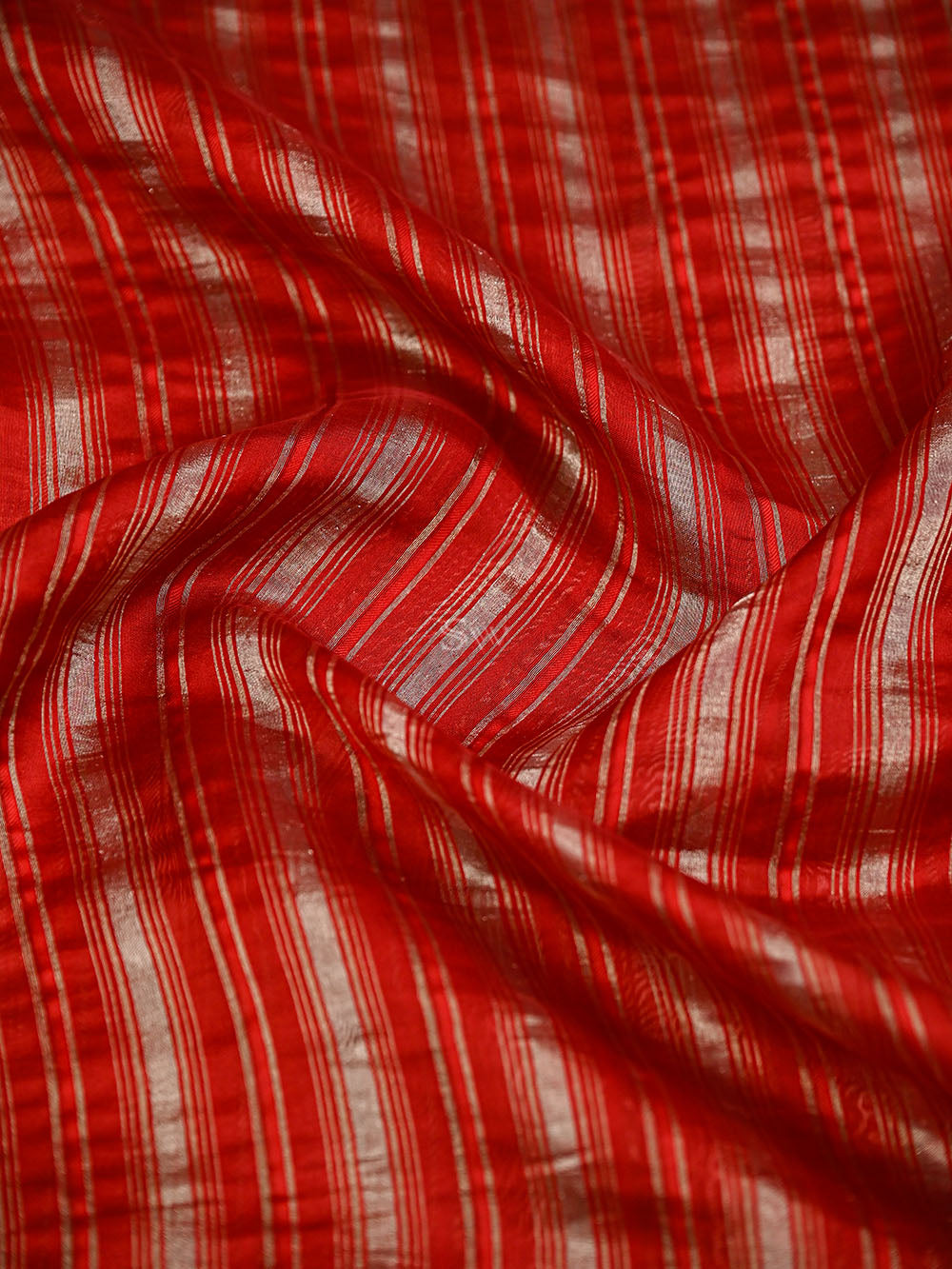 Red Stripe Silk Handloom Banarasi Saree