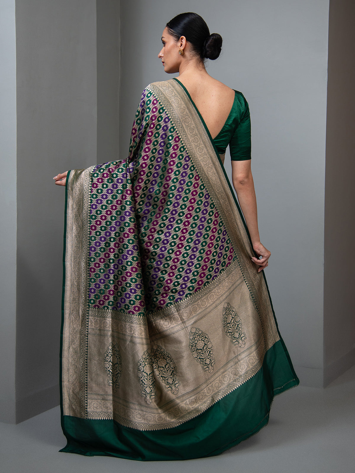 Bottle Green Rangkat Katan Silk Handloom Banarasi Saree