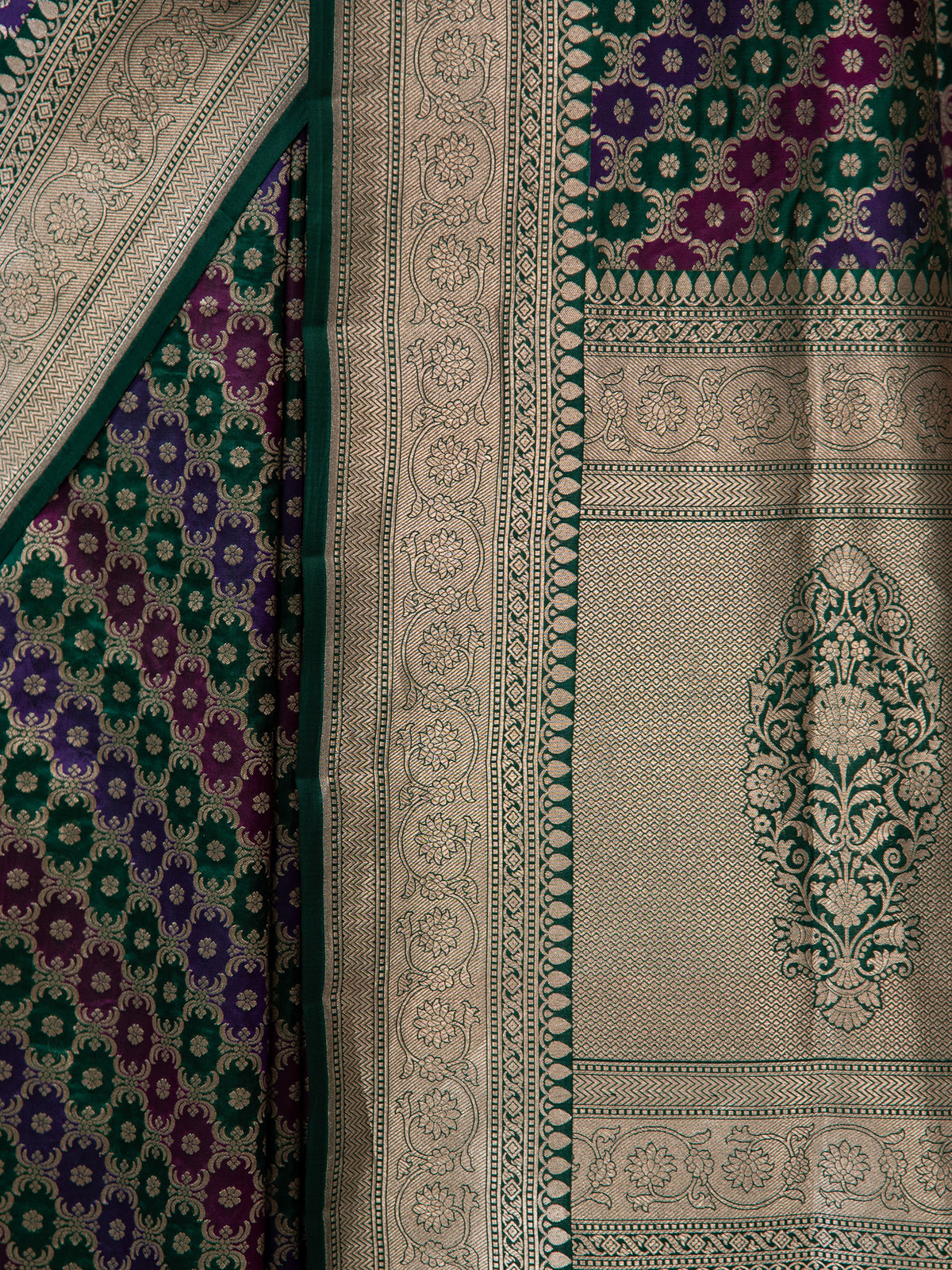 Bottle Green Rangkat Katan Silk Handloom Banarasi Saree