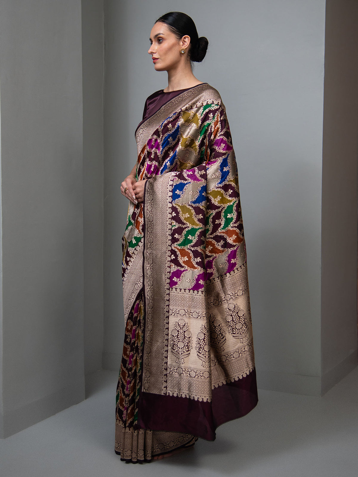 Wine Rangkat Katan Silk Handloom Banarasi Saree