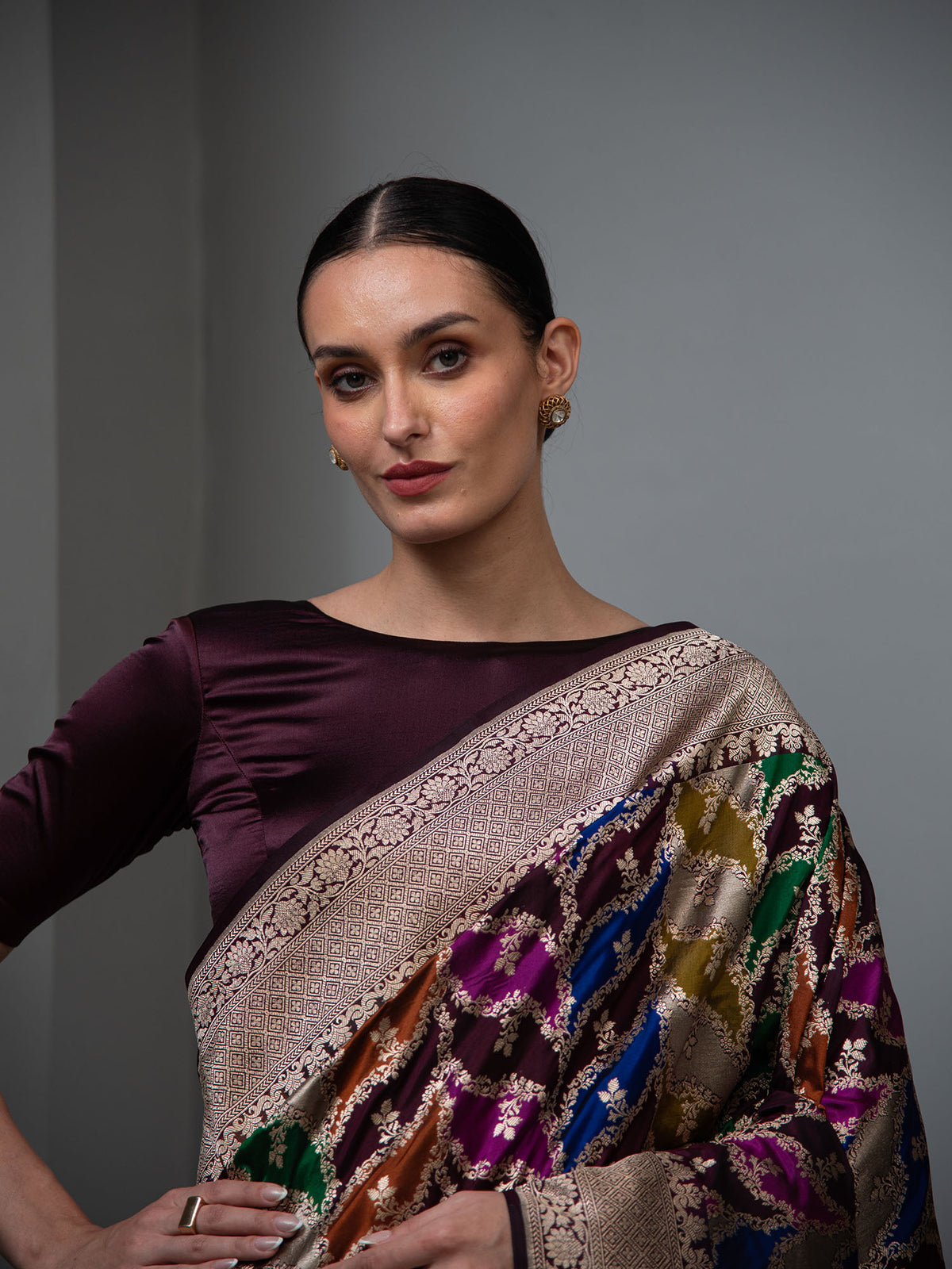 Wine Rangkat Katan Silk Handloom Banarasi Saree
