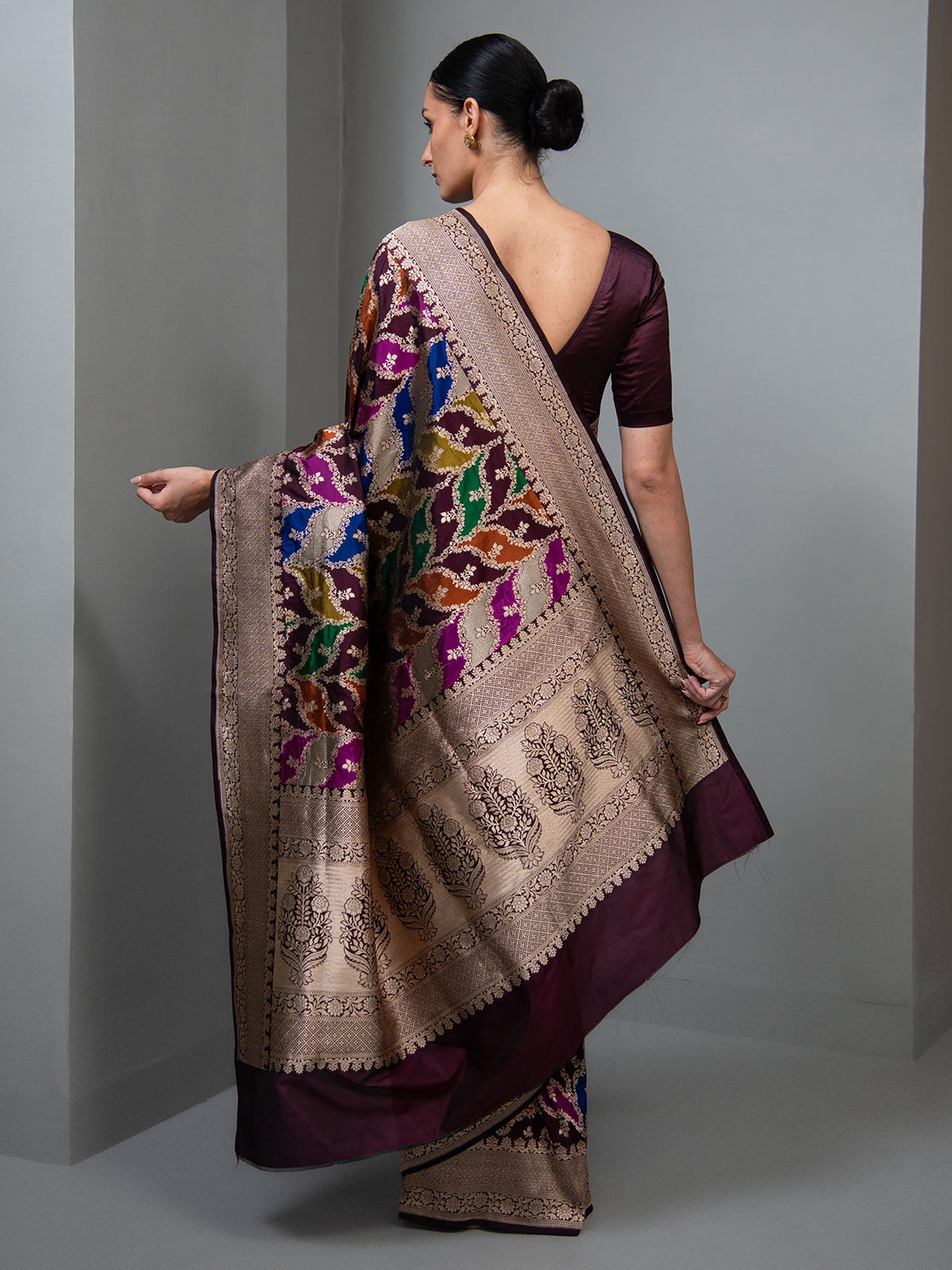 Wine Rangkat Katan Silk Handloom Banarasi Saree
