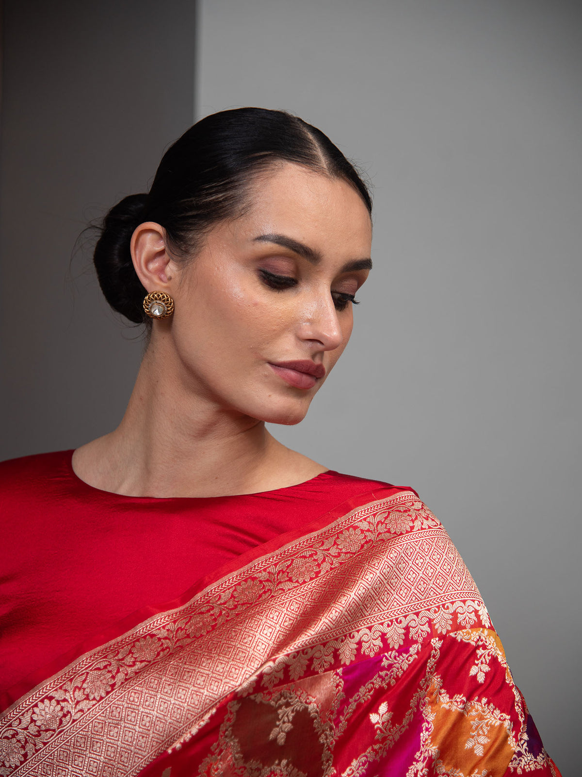 Red Orange Rangkat Katan Silk Handloom Banarasi Saree
