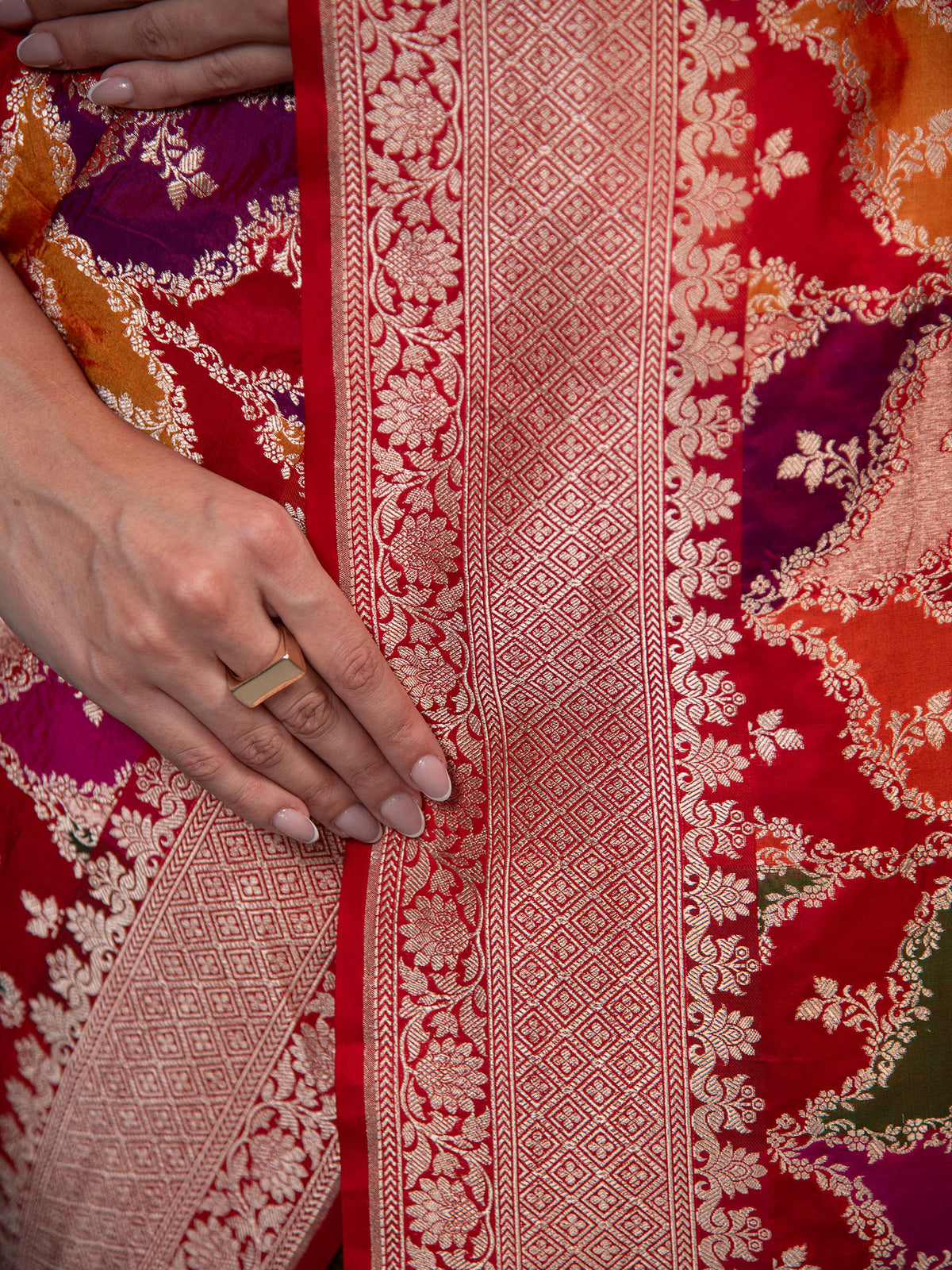 Red Orange Rangkat Katan Silk Handloom Banarasi Saree